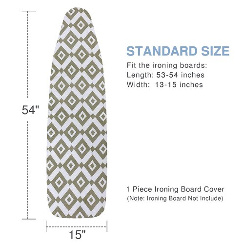 VividPaw Ironing Board Cover and Pad, Standard Size 15x54, Thick Padding, Elastic Edge, Resist Scorching and Staining, Adjustable Fastener, Heavy Duty Floral Iron Board Covers (Khaki)