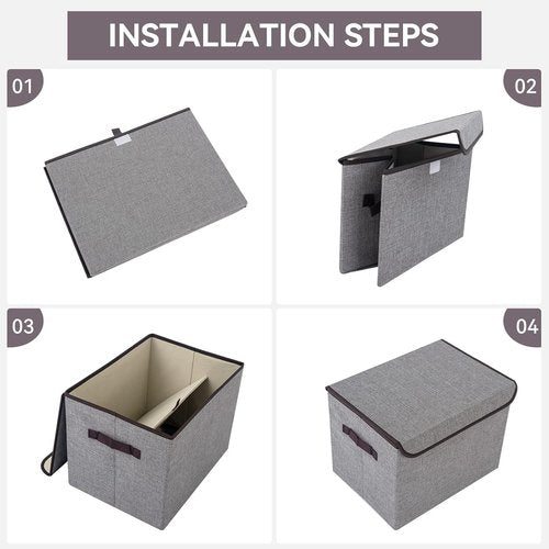 Bagnizer Collapsible Storage Bins - Large 17" 42 Quart Fabric Boxes with Lids | 3-Pack, Gray Closet Organizers