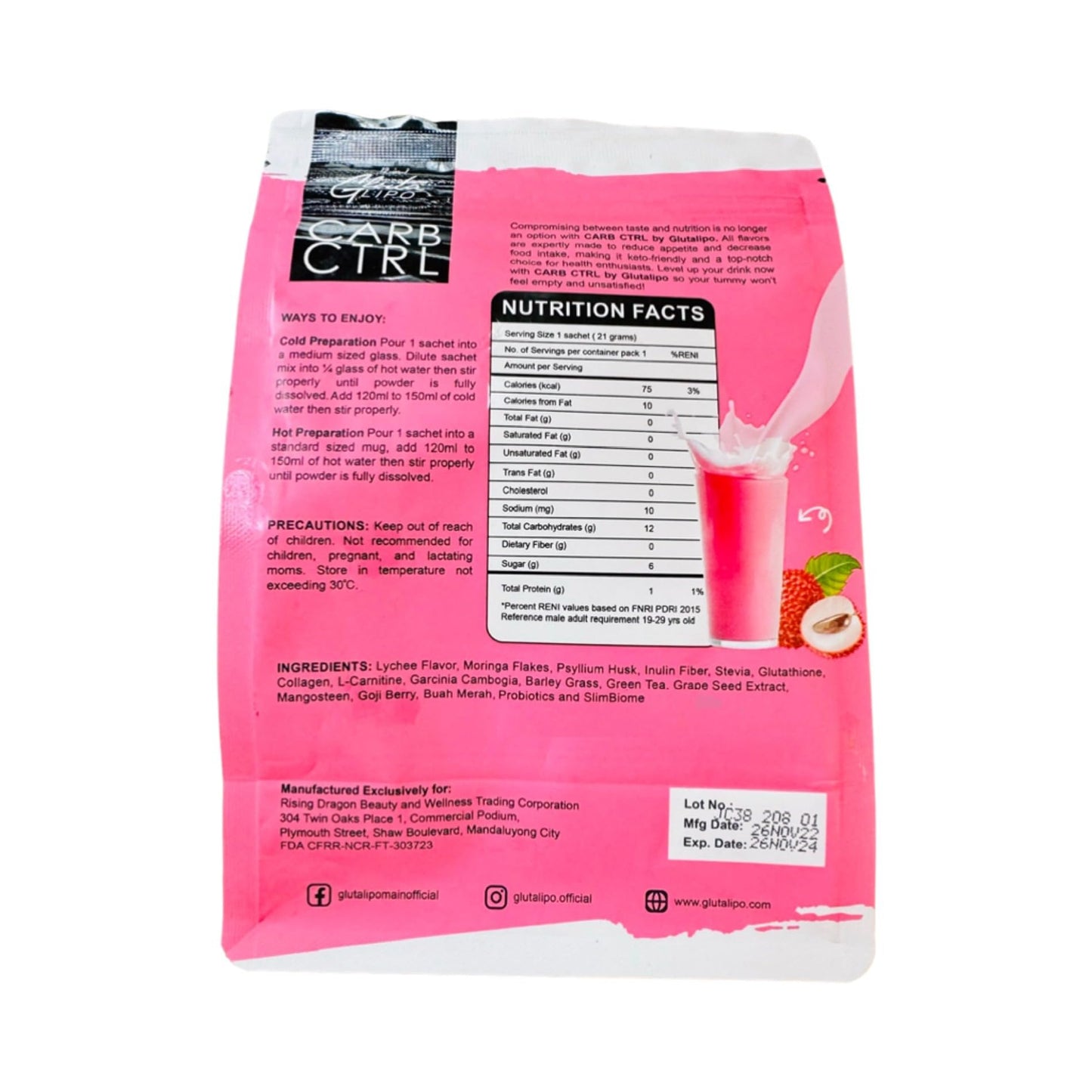 Glutalipo 12 in 1 CARB CTRL, 10 Sachets (Tropical Lychee)