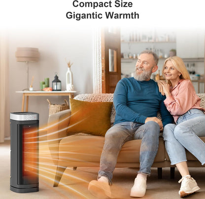 WINHL Electric Space Heater - 1500W PTC Ceramic with Thermostat, Remote, 70° Oscillation & 12H Timer | Indoor Use