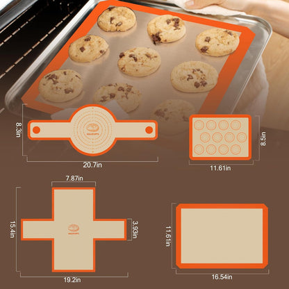 Silicone Baking Mat Set - Reusable Non-Stick Food Safe Mats for Cookies & Bread | Oven Safe