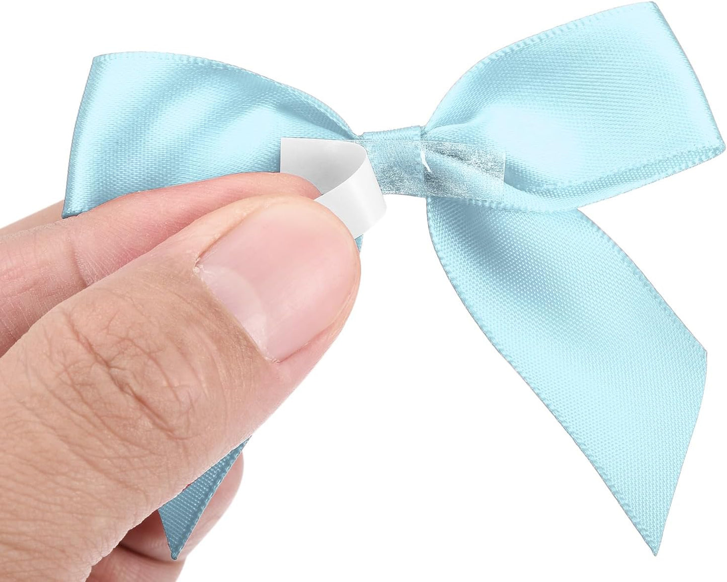 MECCANIXITY Mini Satin Ribbon Bows - 100Pcs 2.5" Sky Blue Fabric Flowers for Craft DIY & Parties