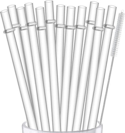 ALINK Reusable Hard Plastic Clear Straws - 10.5 Inch Long for 16-30 OZ Tumblers | Includes Cleaning Brush