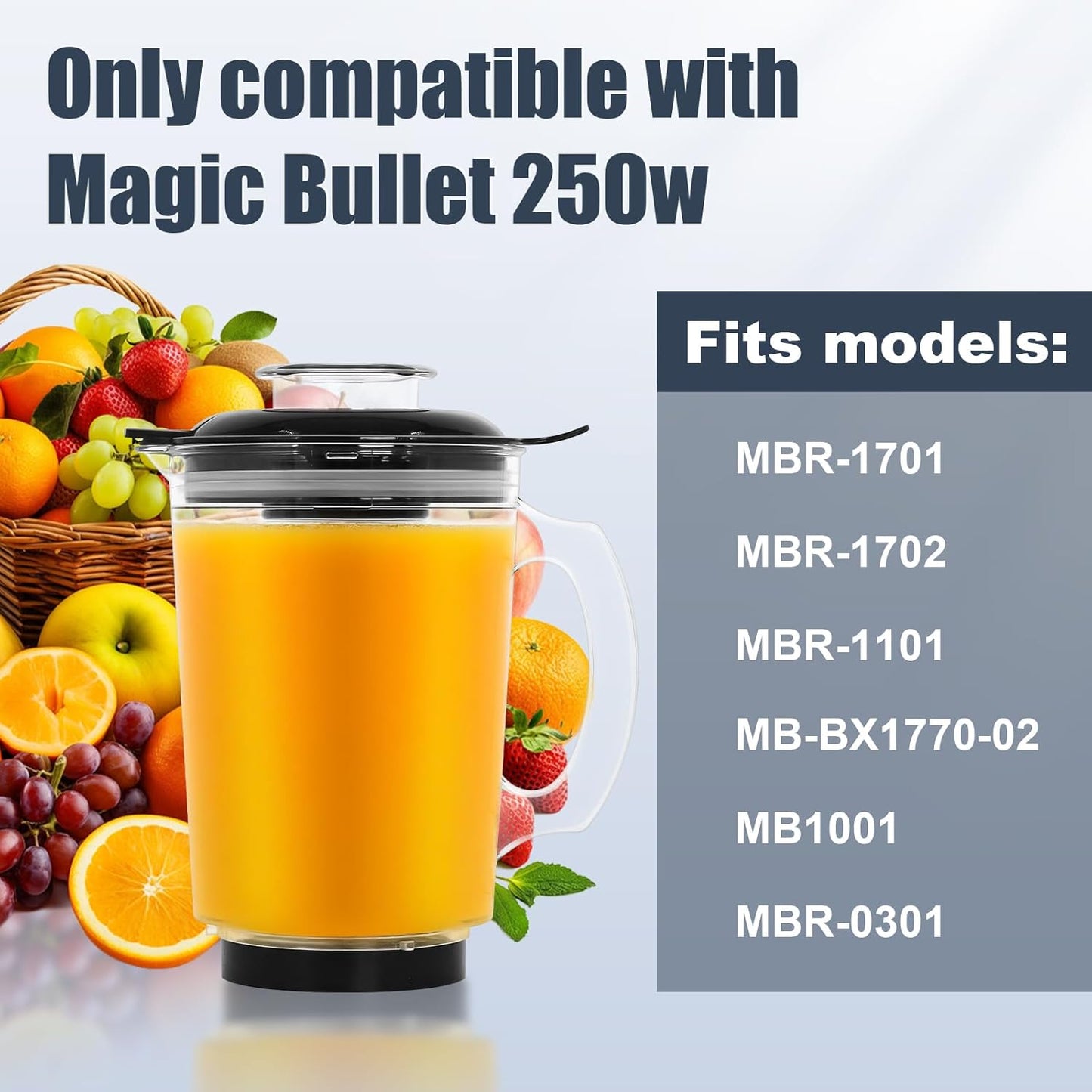 Wadoy 48oz Blender Cup - BPA-Free Tritan Plastic Replacement for Magic Bullet 250W | Leak-Proof Lid for Smoothies & Shakes