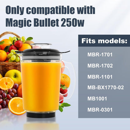 Wadoy 48oz Blender Cup - BPA-Free Tritan Plastic Replacement for Magic Bullet 250W | Leak-Proof Lid for Smoothies & Shakes