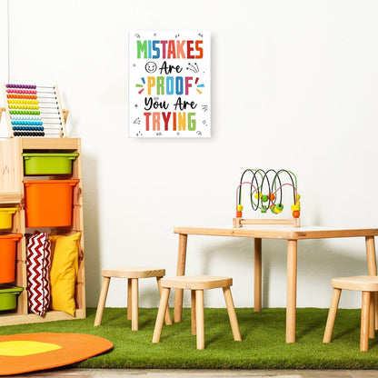 Skiennix Inspirational Wall Art - "Mistakes Are Proof You Are Trying" Canvas Decor for Therapy & Classroom | Motivational Design