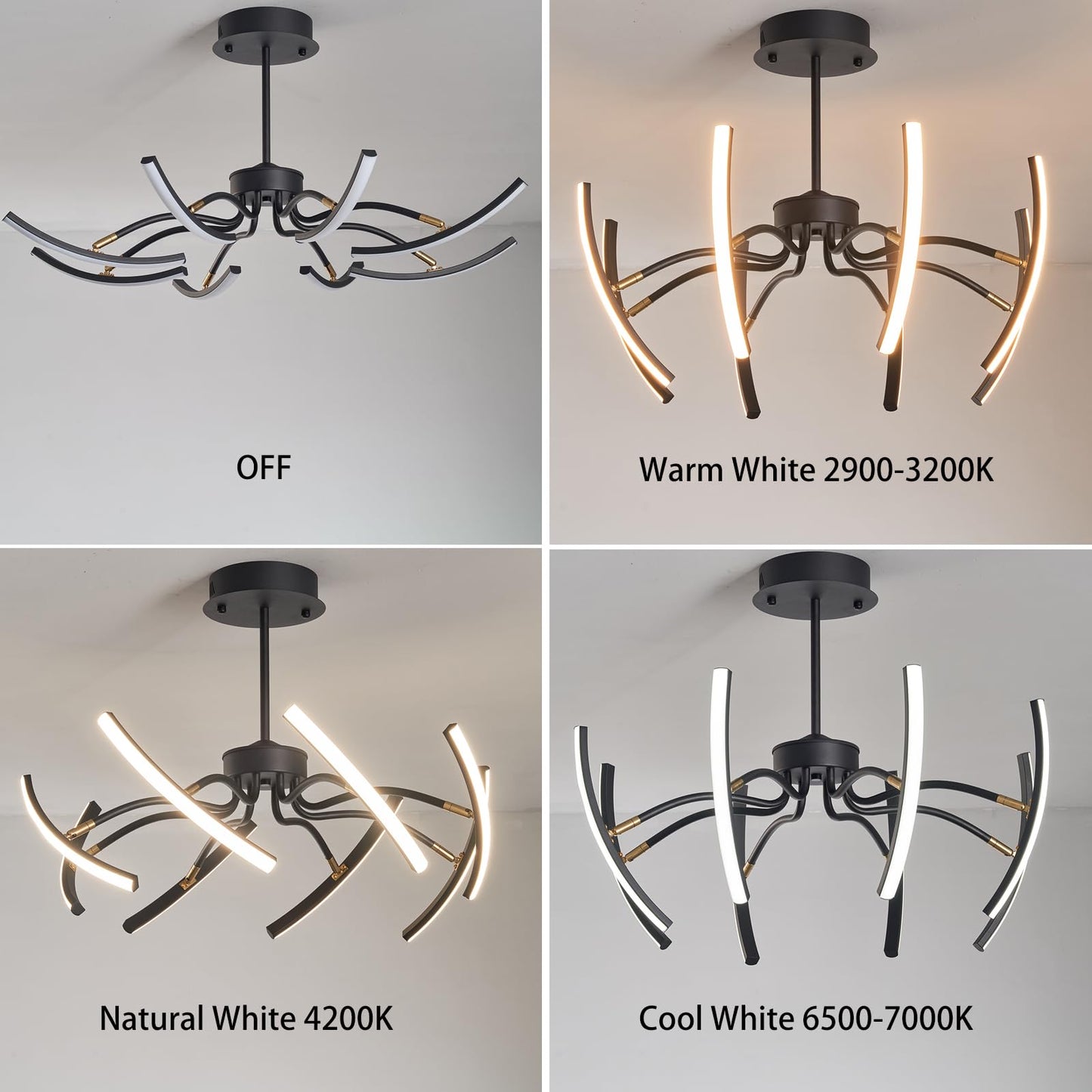 Vlastti Modern Led Chandelier Dimmable 3000k-7000k with Retome cotrol Black Suspension Adjustable Hanging Lighting for Dining Room Living Room Bedroom Kitchen Study Room (Dia31.5 x H5.9 Inch)