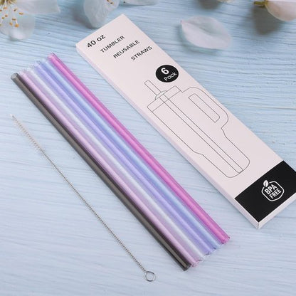 Joshey 12 Inch Tritan Replacement Straws - 6 Pack Reusable Straws with Cleaning Brush for Stanley 40oz & 30oz Tumbler, BPA-Free (Clear)