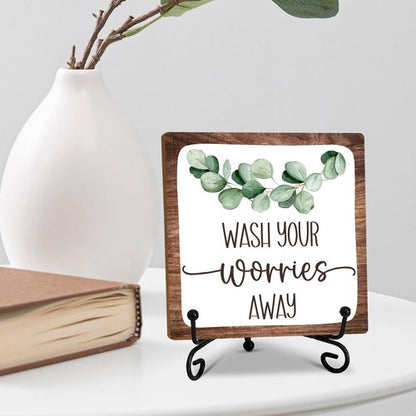 5" Bathroom Decor, Wash Your Worries Away Sign, Funny Bathroom Laundry Room Decor, Bathroom Guest Bathroom Decoration, Funny Toilet Washroom Plaque Sign Decor-A06