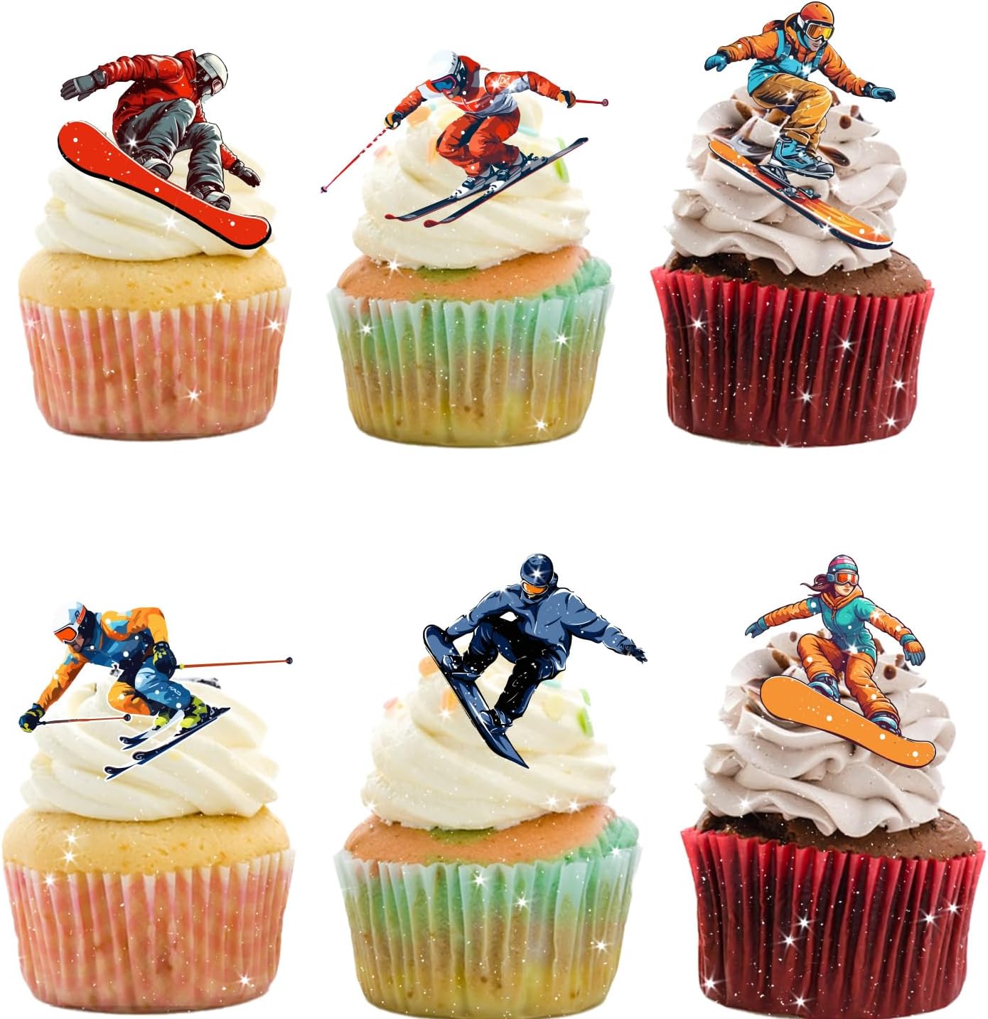 Skiennix 18pcs Ski Cupcake Toppers - Perfect Winter Sports Cake Decor for Skiers & Snowboarders