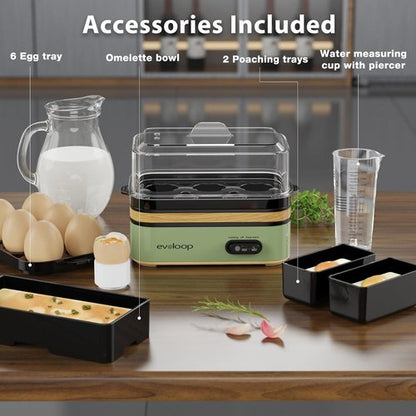 Evoloop Electric Egg Cooker - Rapid 6 Egg Capacity, Soft/Medium/Hard Boiled, Auto Shut-Off, BPA Free | Green