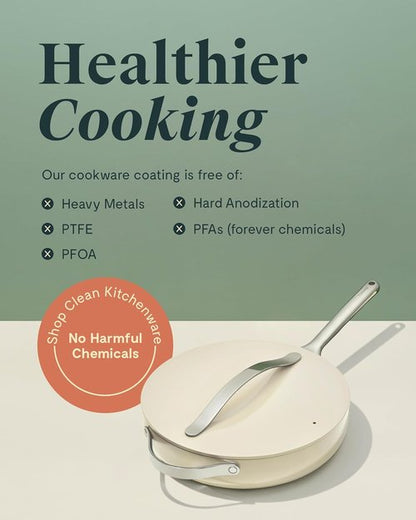 Caraway Nonstick Ceramic Sauté Pan - 4.5 Qt, 11.8" | Non-Toxic, PTFE & PFOA Free, Oven Safe, Cream