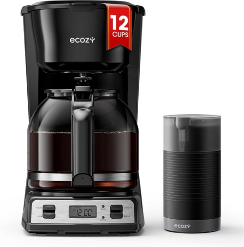 Brezzano DuoSet 12-Cup Drip Coffee Maker - Programmable with Electric Grinder & Washable Filter