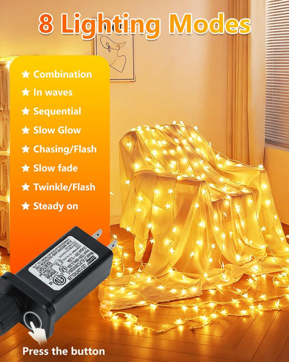 Twinkle Star 100 LED Star String Lights - 33FT Waterproof Fairy Lights for Indoor/Outdoor Decor