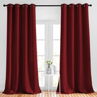 NICETOWN Extra Long Blackout Drapes - (52 inches by 108 inches, Burgundy Red, Set of 2) Window Treatment Light Blocking Privacy Curtain Panels for Window Decoration