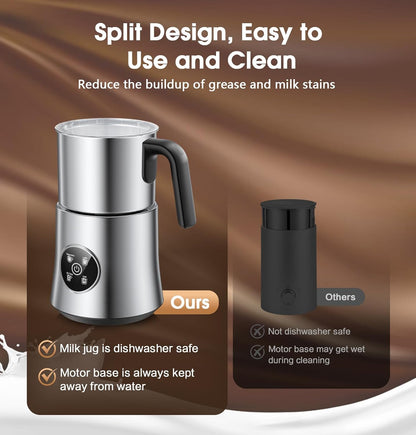 Skiennix Electric Milk Frother - Large Capacity Detachable Foam Maker | 30.44Oz Stainless Steel Jug