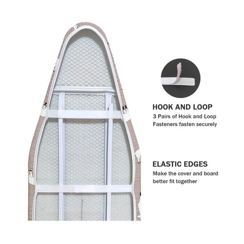 Ironing Board Cover and Pad Standard Size 15" x 54",3 Pairs of Hook and Loop Fastener Straps,Elastic Edges,Cotton Iron Board Cover with Scorch Resistant Thick Padding(Alpaca)