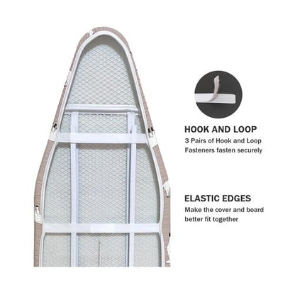 Ironing Board Cover and Pad Standard Size 15" x 54",3 Pairs of Hook and Loop Fastener Straps,Elastic Edges,Cotton Iron Board Cover with Scorch Resistant Thick Padding(Alpaca)