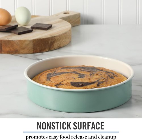 Martha Stewart Gallen 8-Inch Round Nonstick Carbon Steel Cake Pan - Durable Teal Bakeware for Cakes & Pies
