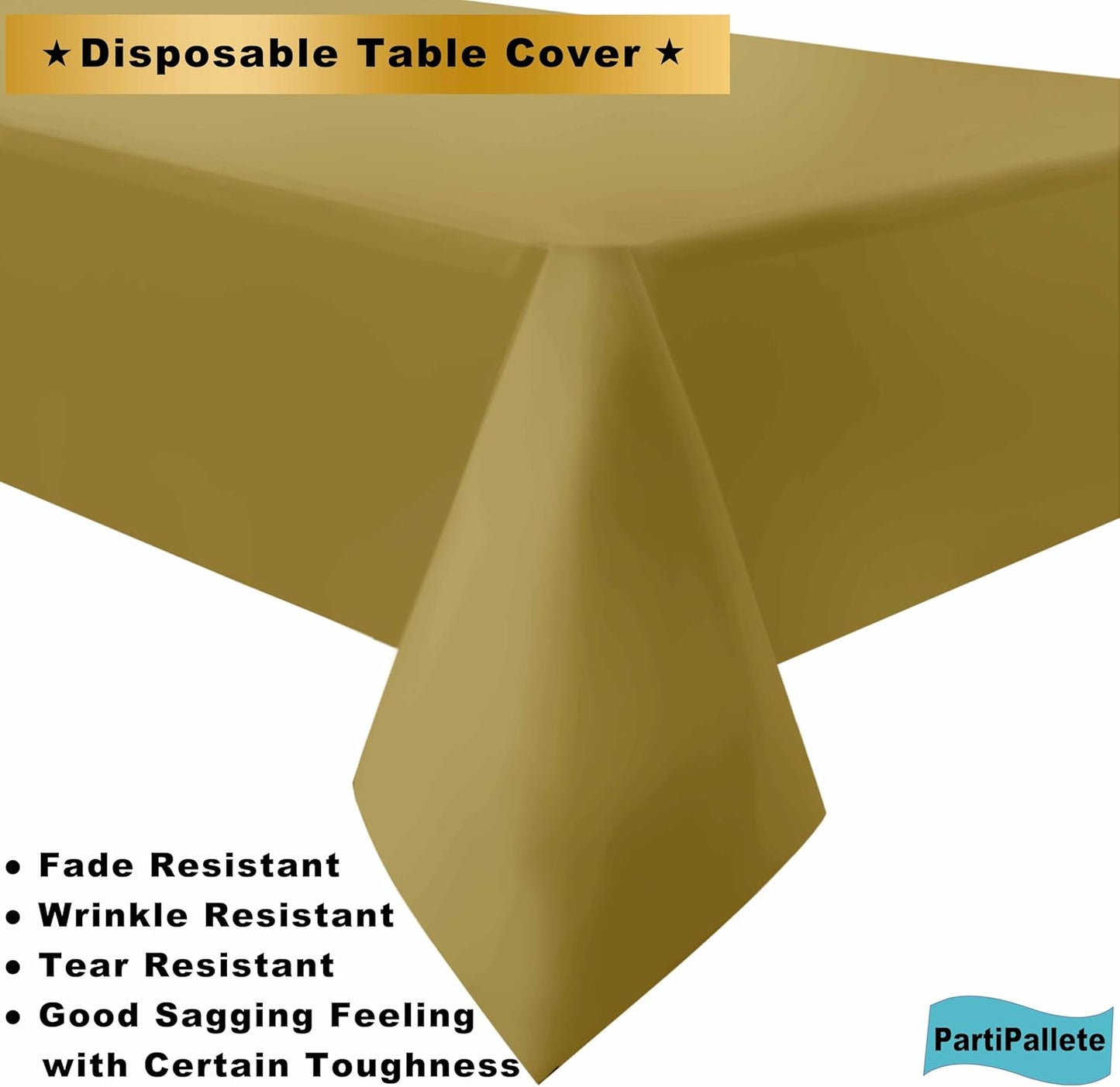 Skiennix Premium Disposable Gold Tablecloths - 3-Pack 54" x 108" Rectangle Covers for Parties & Events