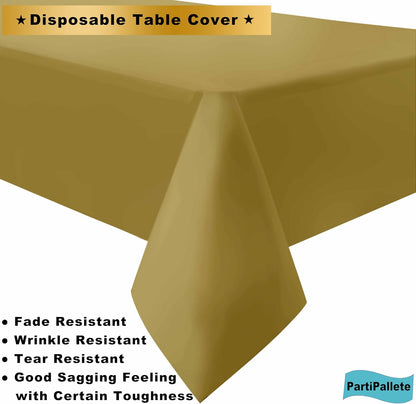 Skiennix Premium Disposable Gold Tablecloths - 3-Pack 54" x 108" Rectangle Covers for Parties & Events