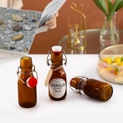 24 Pack 4 oz Swing Top Glass Bottles Amber Flip Top Glass Bottles Vanilla Extract Bottle with Airtight Lid Flip Top Beer Brewing Bottle for 2nd Fermentation Vanilla Extract Kombucha Beverage Soda