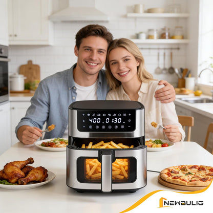 NEWBULIG Air Fryer 6.34QT - Fast Heating Air Fryer with Visible Window & Nonstick Basket | 8-in-1 Cooking Presets, Black