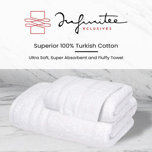 Infinitee Xclusives 6 Piece Premium Towel Set, 2 Bath Towels, 2 Hand Towels, and 2 Wash Cloths, 100% Ring Spun Turkish Cotton Highly Absorbent Towels for Bathroom, Gym, Hotel, and Spa (Bright White)