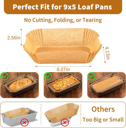 Skiennix 100 Pcs Disposable Loaf Pan Liners - Non-Stick Parchment for 9x5 Inch Baking | Ideal for Banana Bread, Cakes, Sourdough (Brown)