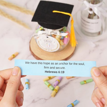 Graduation Bible Verses Jar with Grad Hat, High School, College Graduation Gifts, Class of 2026 Decorations, 2026 Graduation Gifts from Mom, Dad