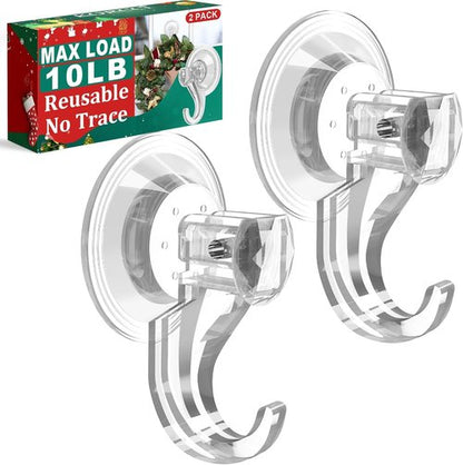 KORCCI Suction Cup Hooks - Heavy-Duty 10 LB Load Capacity | Reusable & Removable Clear Hooks, 2 Pack