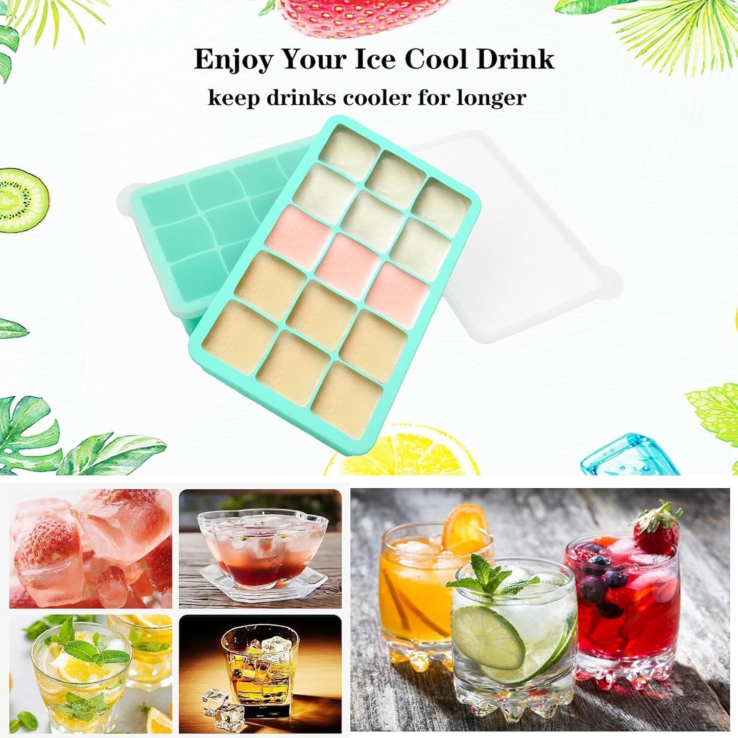 Silicone Ice Cube Trays - 3 Pack 45-Cube BPA Free | Stackable & Easy-Release for Whiskey, Cocktails, Baby Food