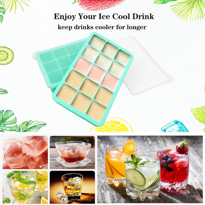 Silicone Ice Cube Trays - 3 Pack 45-Cube BPA Free | Stackable & Easy-Release for Whiskey, Cocktails, Baby Food