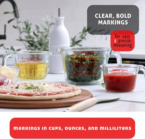Eatex Glass Measuring Cups Set of 3 - Durable Liquid Measuring Cups | Dishwasher & Microwave Safe