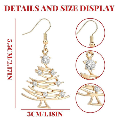 Christmas Tree Dangle Earrings for Women - Rhinestone Holiday Jewelry