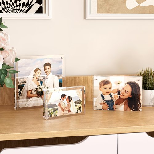 Egofine 8x10 Acrylic Frames 4 Pack, 20mm Thicker Frameless Clear Picture Frames, Double Sided Magnetic Picture Frames, Free Standing Desktop Display