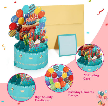 Soleebee 3D Happy Birthday Pop-Up Card - Unique Greeting Card with Blank Note & Envelope