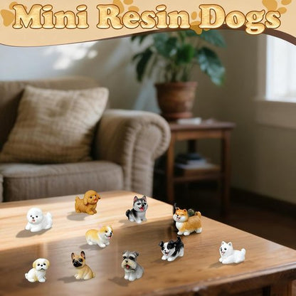 Exasinine 14PCS Mini Dog Figurines - Hand-Painted Realistic Resin Puppies for Cake Toppers & Home Decor