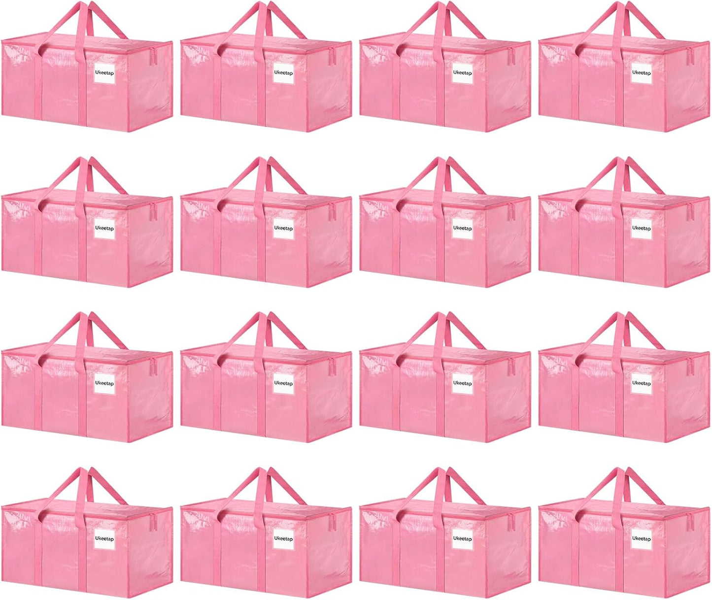 Skiennix Extra Large Heavy-Duty Moving Bags - 16 Pack Pink Storage Bins with Lids & Reinforced Handles
