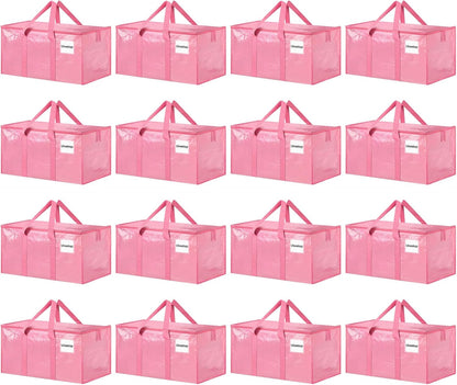 Skiennix Extra Large Heavy-Duty Moving Bags - 16 Pack Pink Storage Bins with Lids & Reinforced Handles