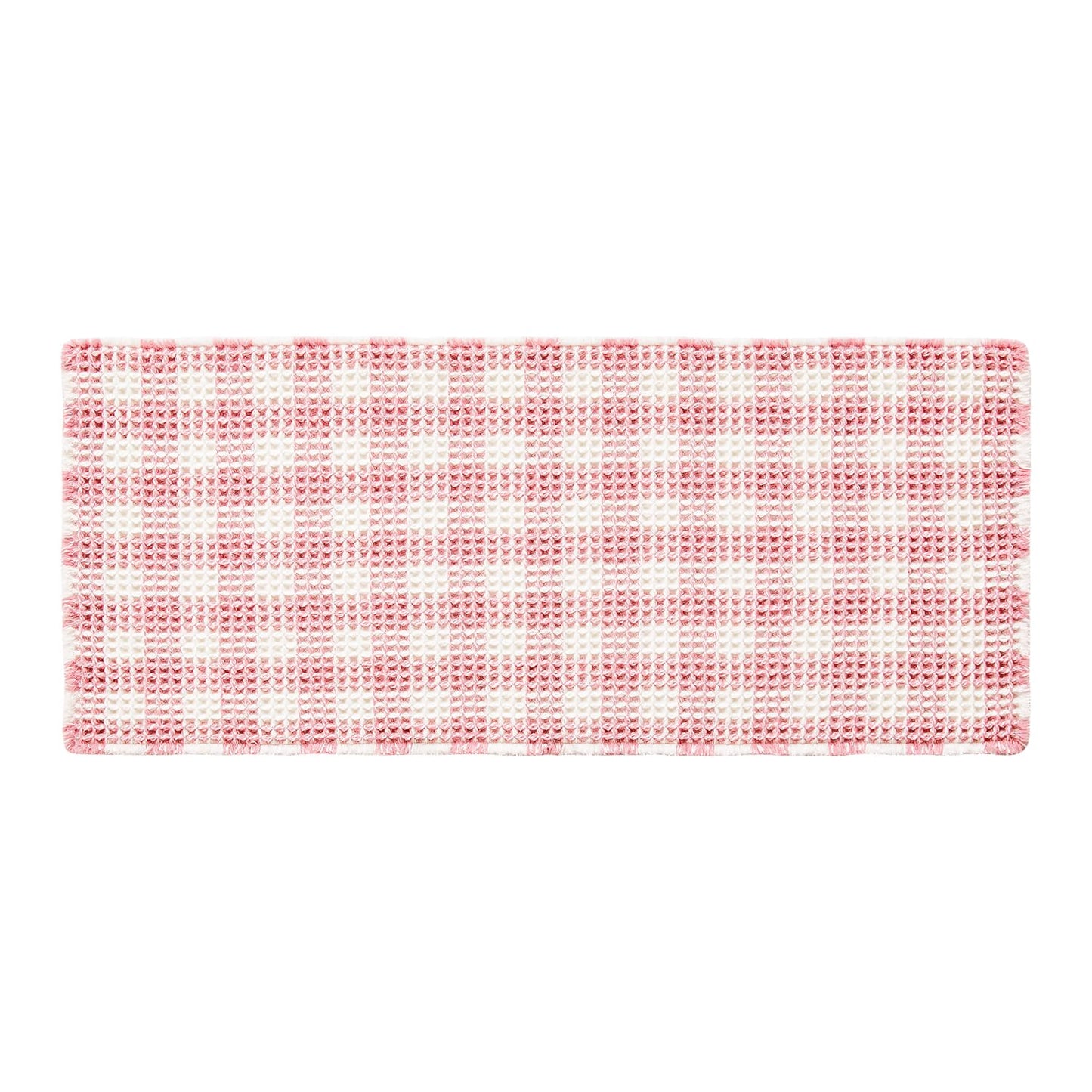 TYUU Waffle Runner Rug Bathroom, Long Boho Bathroom Rugs Non Slip Washable Absorbent Checkered Bathroom Mat Quick Dry Cute Bath Mat, 72"x24" Pink and White