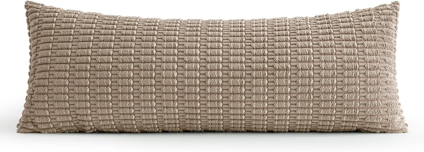MIULEE Light Brown Long Body Lumbar Throw Pillow Cover - Soft Boho Decor 14x36 Inch for Couch & Sofa