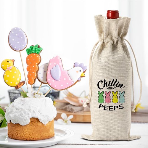 Funny Easter Wine Bag Easter Decorations Easter Holiday Gifts for Women Men Easter Wine Bag Gifts for Wine Lover Easter Party Decorations Chillin with My Peeps Wine Bottle Bag