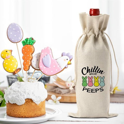 Funny Easter Wine Bag Easter Decorations Easter Holiday Gifts for Women Men Easter Wine Bag Gifts for Wine Lover Easter Party Decorations Chillin with My Peeps Wine Bottle Bag