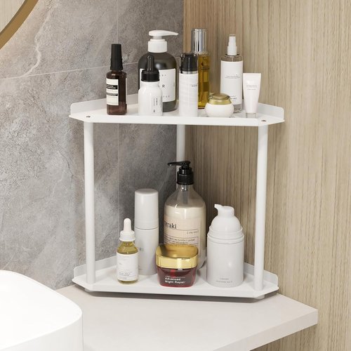 Jesginboo 2-Tier Bathroom Counter Organizer - Stylish Vanity Shelf for Skincare & Makeup | White