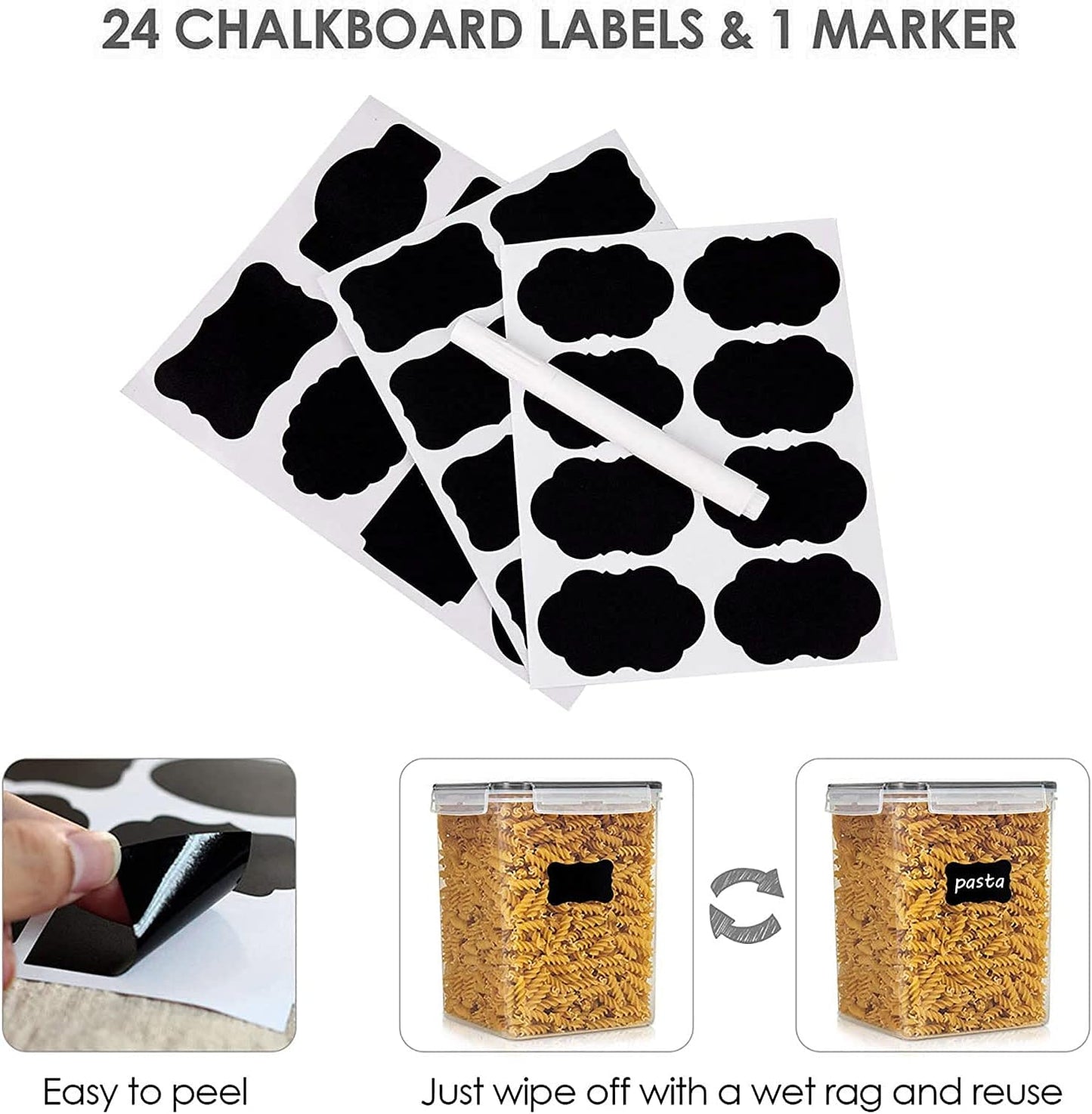Vtopmart Food Storage Containers - 2.5L BPA-Free Airtight Canisters with Measuring Cups & Labels | Black, Set of 4