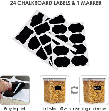 Vtopmart Food Storage Containers - 2.5L BPA-Free Airtight Canisters with Measuring Cups & Labels | Black, Set of 4