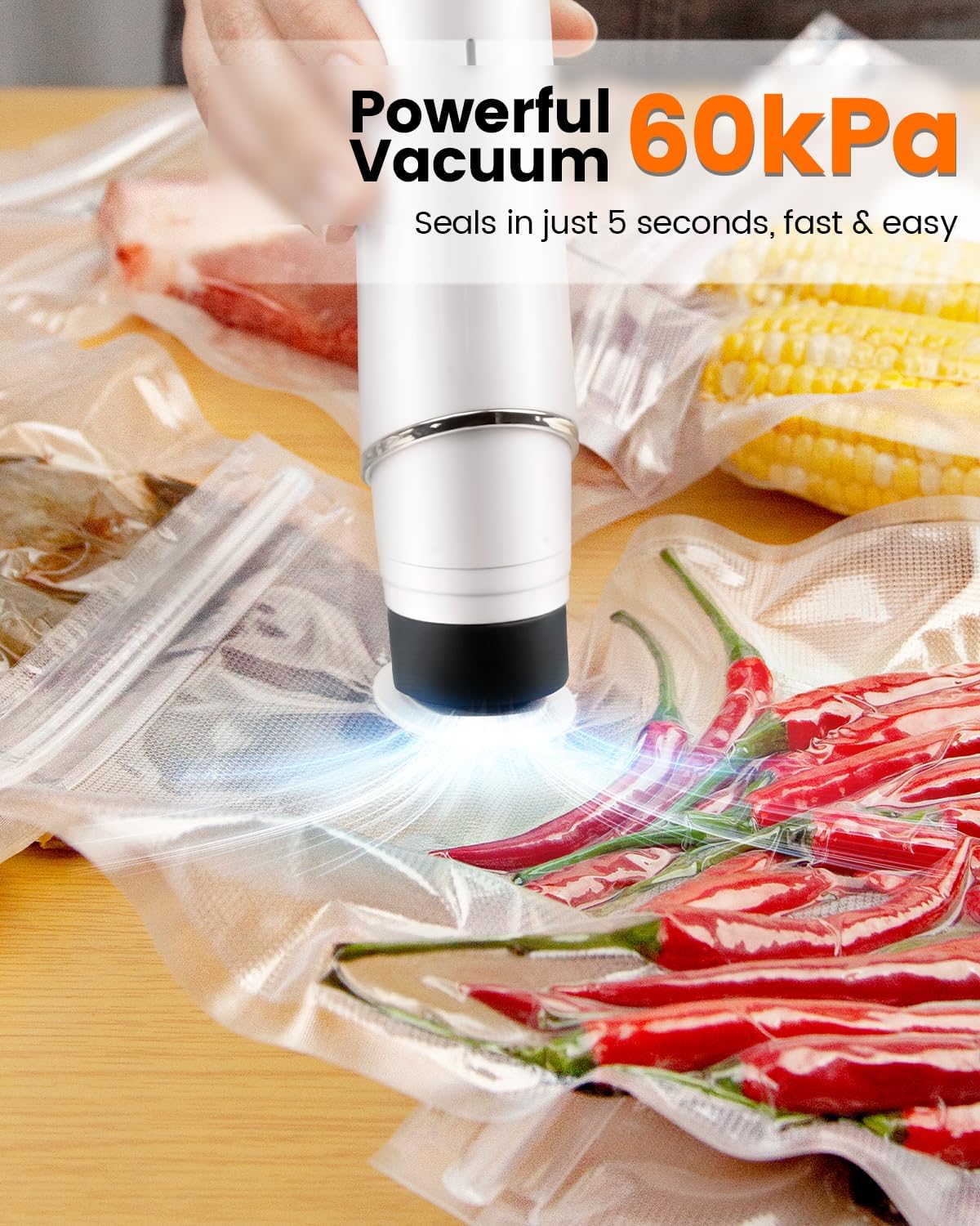 Skiennix Portable Vacuum Sealer - 30 Reusable Bags Included | Powerful Handheld Design for Food Preservation