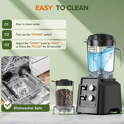 Blender - Skiennix 1400W Professional Self-Cleaning Blender for Smoothies & Ice Crushing | 68oz Jar, Black