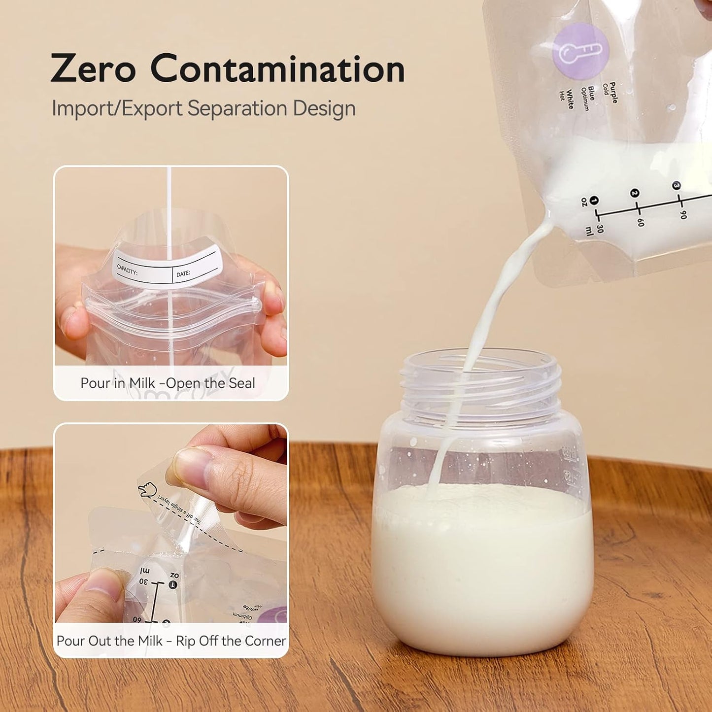 Momcozy Breastmilk Storage Bags - Temp-Sensing, No-Leak Design | 6 Ounce, 120 Count Pouches